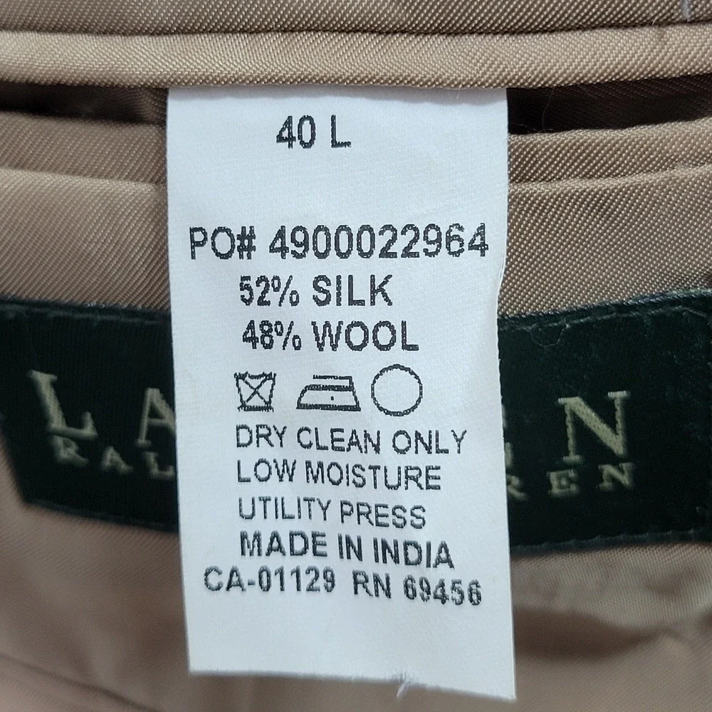 Lauren Ralph Lauren Men's Sport Coat Blazer Two Button‎ Beige Silk Wool Size 40L - Picture 14 of 14